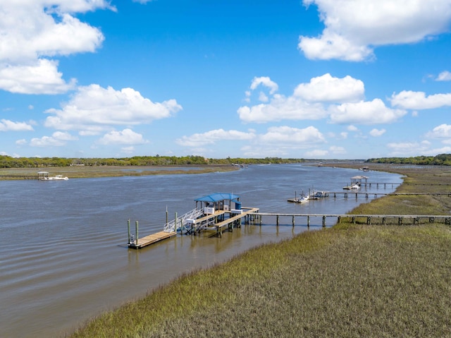 dock area with a water view