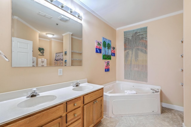 2393 Folly Rd Unit 1G, Folly Beach, SC 29439 - full bathroom with a bath, crown molding, and double vanity