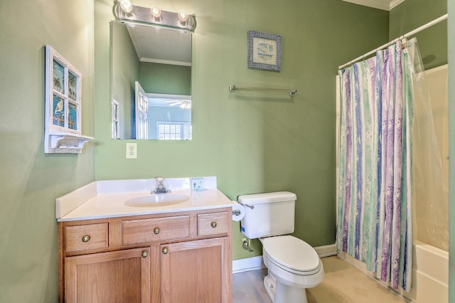 2393 Folly Rd Unit 1G, Folly Beach, SC 29439 - full bathroom featuring toilet, vanity, ornamental molding, baseboards, and shower / tub combo