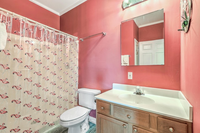 2393 Folly Rd Unit 1G, Folly Beach, SC 29439 - full bath with toilet, ornamental molding, vanity, and a shower with curtain