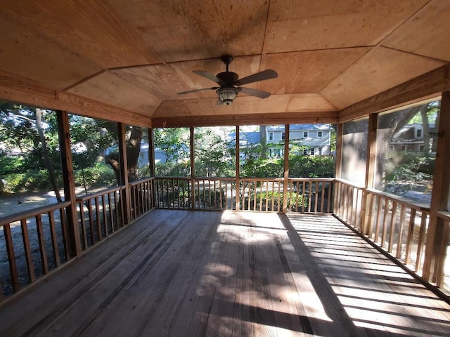 wooden deck with ceiling fan