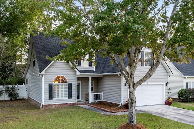 view of front of house with a front lawn and a garage