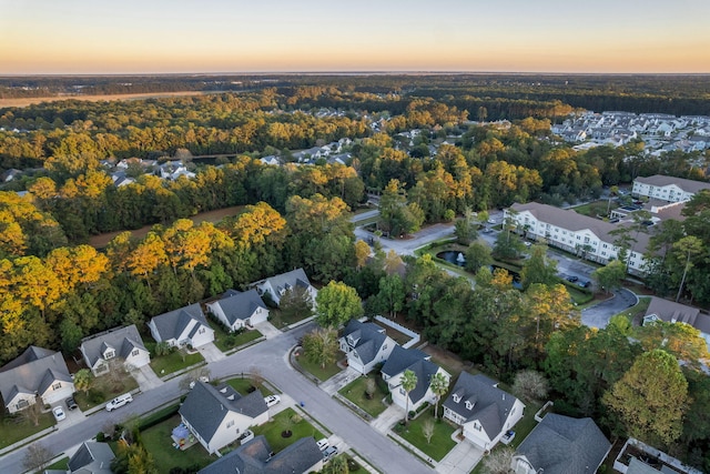 view of aerial view at dusk