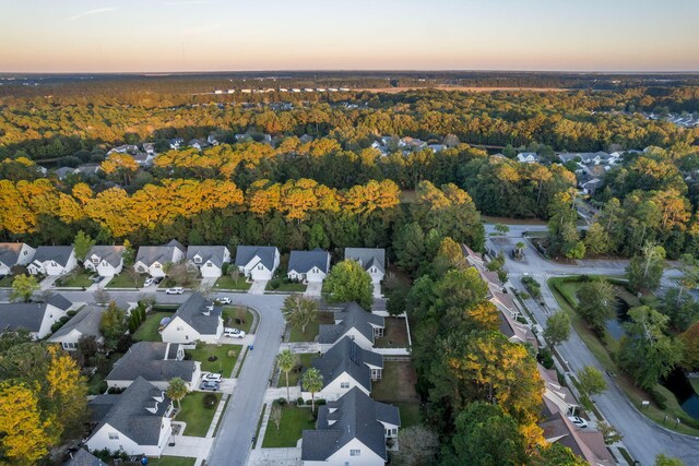 view of aerial view at dusk