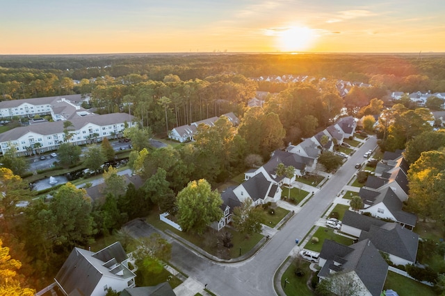 view of aerial view at dusk