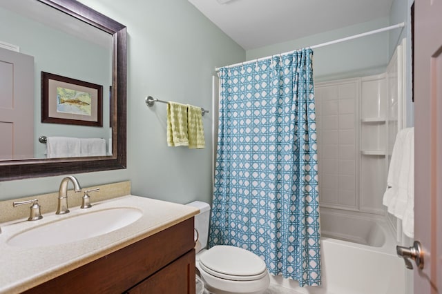 full bathroom featuring toilet, vanity, and shower / tub combo