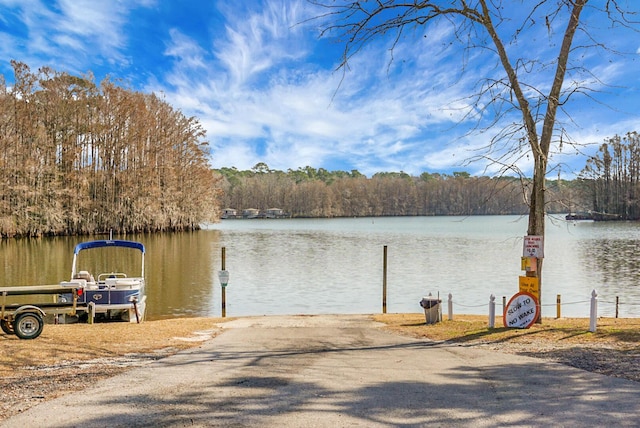 view of dock with a water view