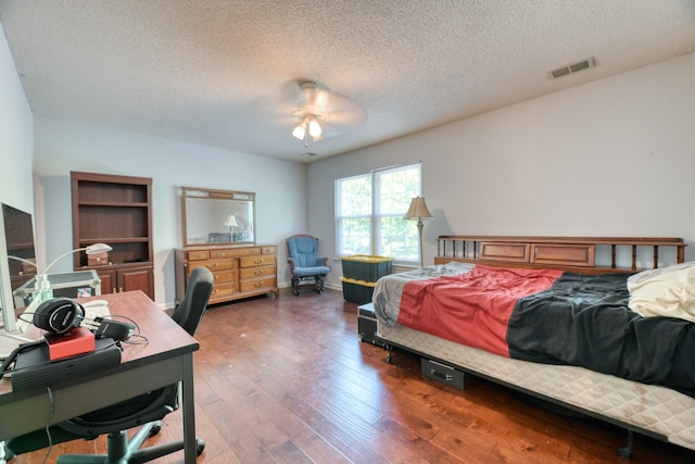 106 Trimley Ct, Goose Creek, SC 29445 - bedroom featuring a textured ceiling, hardwood / wood-style floors, an office area, and ceiling fan