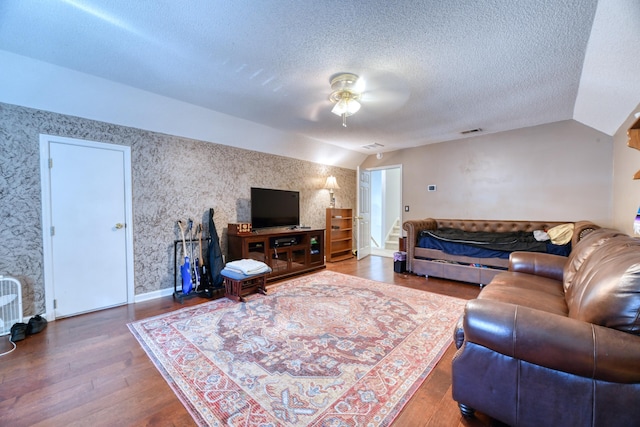 106 Trimley Ct, Goose Creek, SC 29445 - living area with lofted ceiling, a ceiling fan, a textured ceiling, and wood finished floors