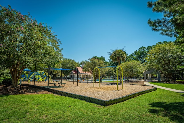 view of playground featuring a yard