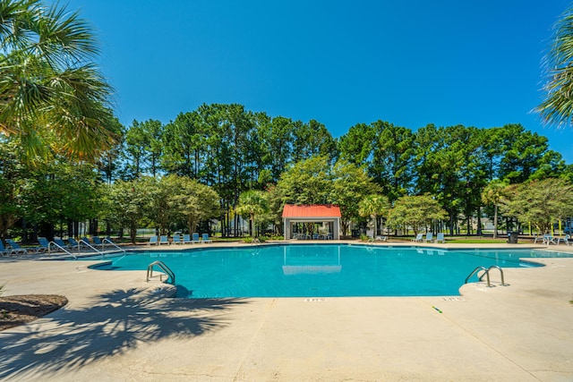 view of swimming pool with a patio