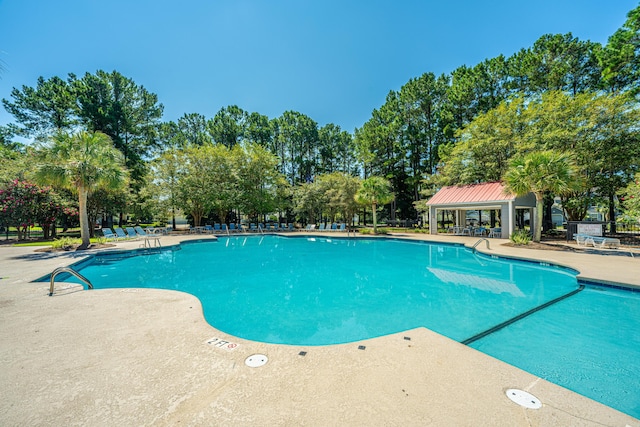 view of swimming pool with a patio