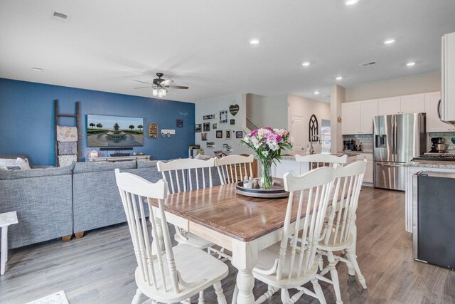 493 Spanish Wells Rd, Summerville, SC 29486 - dining room featuring a ceiling fan, wood finished floors, and recessed lighting