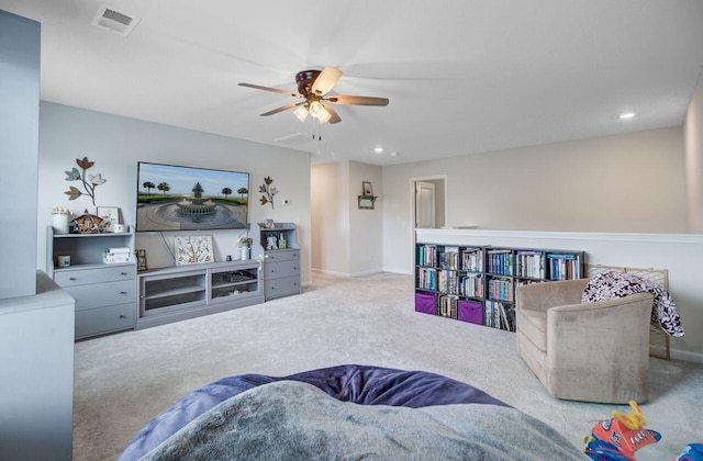 493 Spanish Wells Rd, Summerville, SC 29486 - living area featuring a ceiling fan, carpet floors, and recessed lighting