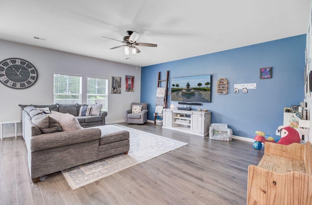493 Spanish Wells Rd, Summerville, SC 29486 - living room featuring a ceiling fan and wood finished floors