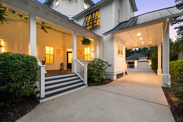 4009 E Amy Ln, Johns Island, SC 29455 - view of patio / terrace featuring covered porch, an outdoor structure, and a ceiling fan