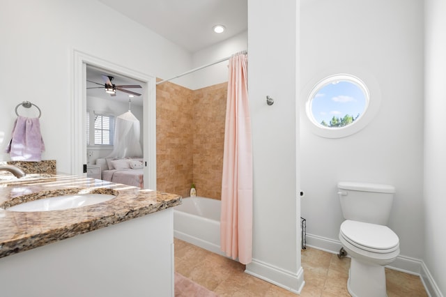 4009 E Amy Ln, Johns Island, SC 29455 - bathroom featuring toilet, shower / tub combo, a ceiling fan, and baseboards