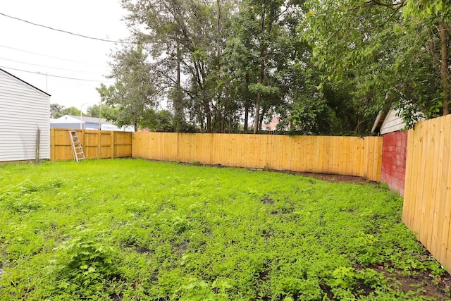 view of yard with a fenced backyard