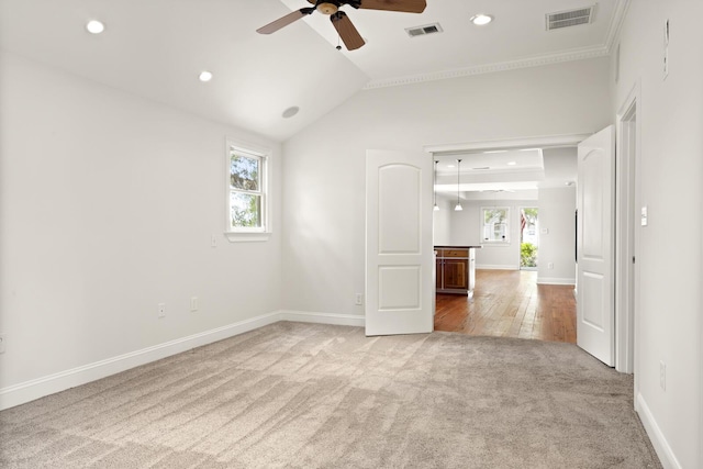 empty room with a wealth of natural light, carpet flooring, and visible vents