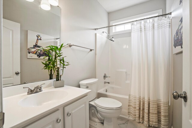 3526 Stockton Dr, Mount Pleasant, SC 29466 - bathroom with toilet, marble finish floor, shower / tub combo with curtain, and vanity