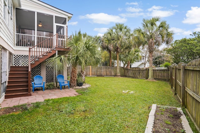3526 Stockton Dr, Mount Pleasant, SC 29466 - view of yard with a sunroom, a patio, a fenced backyard, and stairway