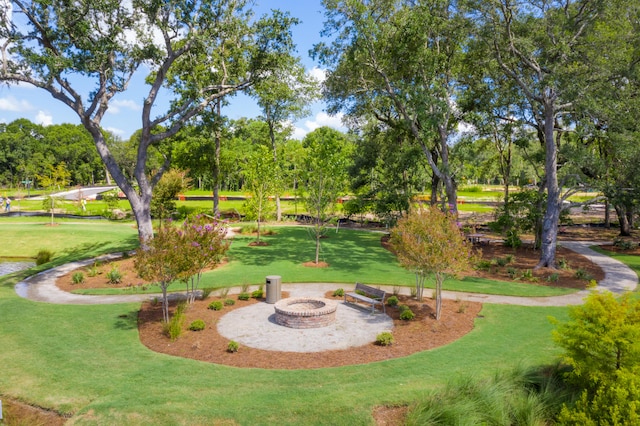 view of property's community with a lawn