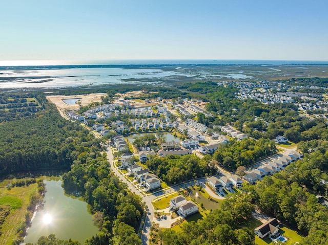 drone / aerial view featuring a water view