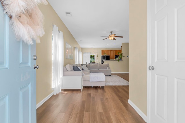 252 Island Green Rd, Goose Creek, SC 29445 - entryway featuring wood finished floors, baseboards, and ceiling fan