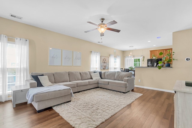 252 Island Green Rd, Goose Creek, SC 29445 - living area with a ceiling fan, wood finished floors, baseboards, and recessed lighting