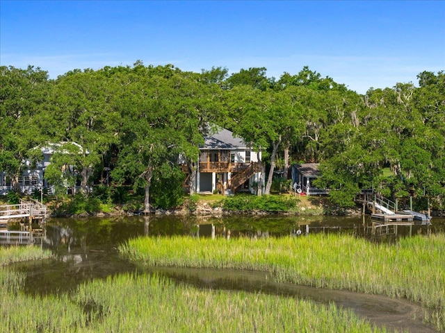 exterior space featuring a water view