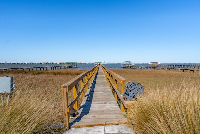 dock area featuring a water view