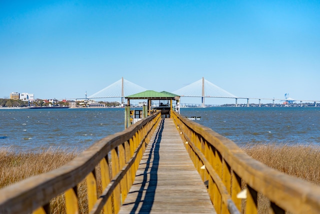 view of dock featuring a water view