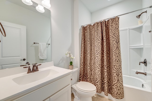 full bathroom featuring vanity, toilet, and shower / bath combo with shower curtain