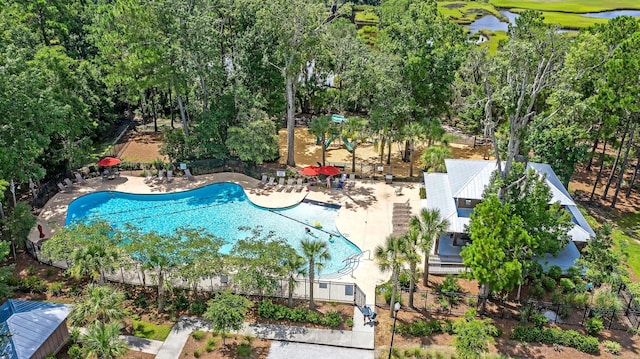 view of swimming pool featuring a patio