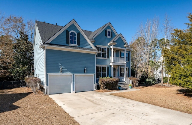 view of front of home with a garage and a balcony