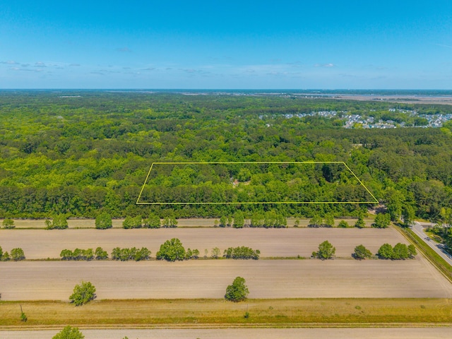 birds eye view of property featuring a view of trees