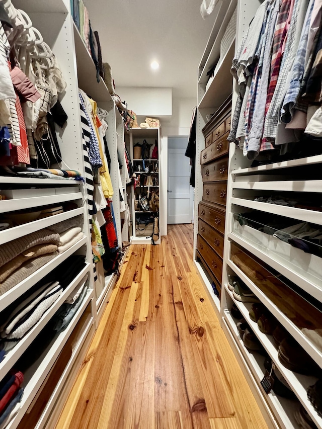 spacious closet with light hardwood / wood-style flooring