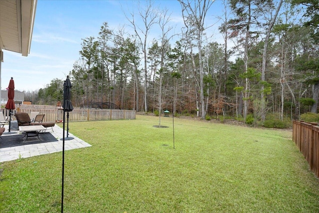 view of yard with fence and a patio area