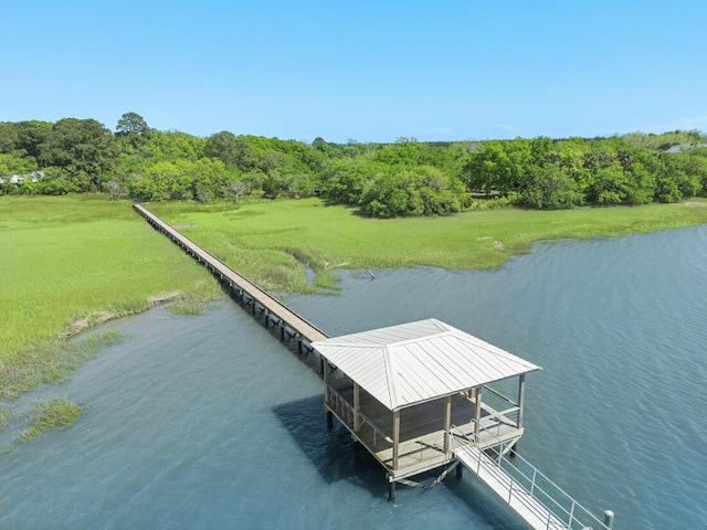 dock area with a water view