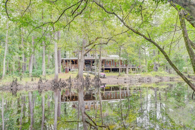 exterior space featuring a water view