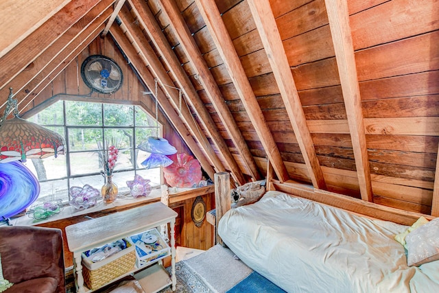 bedroom with lofted ceiling