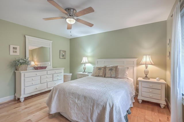 bedroom featuring ceiling fan and light hardwood / wood-style floors