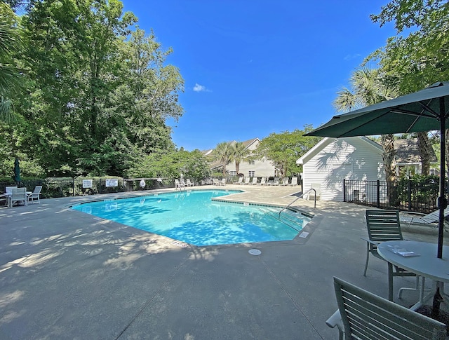 view of pool featuring a patio area