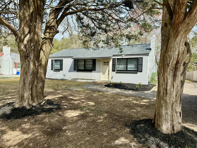 view of front of property with concrete block siding and roof with shingles