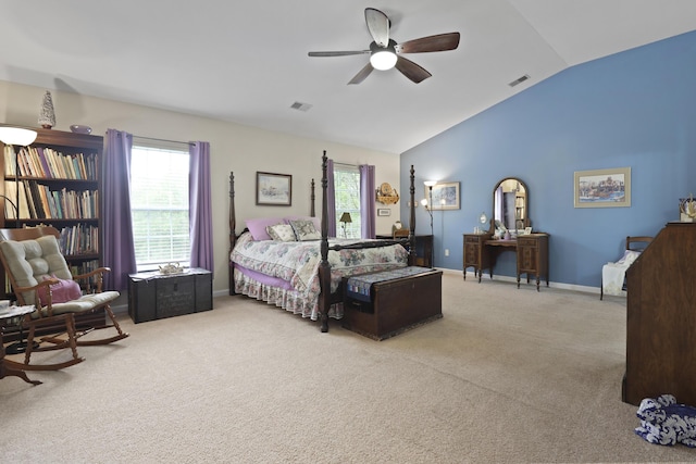 72 Shadow Moss Dr, Beaufort, SC 29906 - carpeted bedroom featuring lofted ceiling, multiple windows, and a ceiling fan