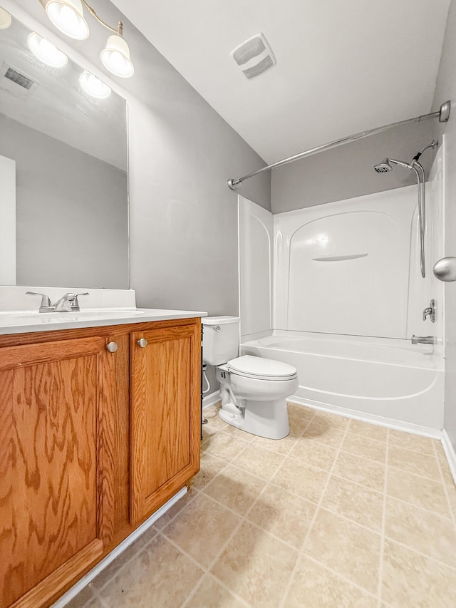 full bathroom with toilet, vanity, bathing tub / shower combination, and tile patterned floors