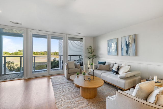 living room featuring hardwood / wood-style floors and a healthy amount of sunlight