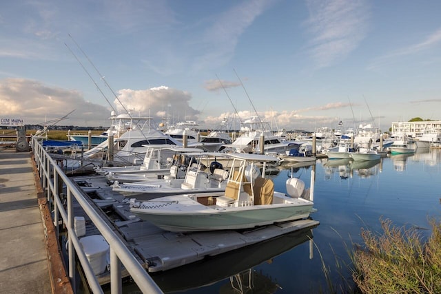 view of dock with a water view