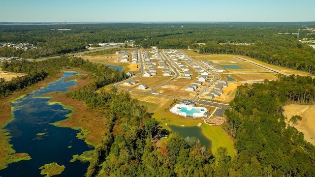 aerial view with a water view