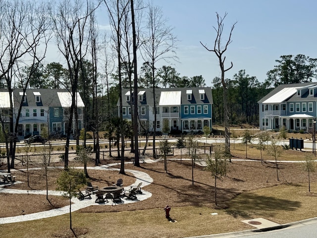 view of community featuring a fire pit